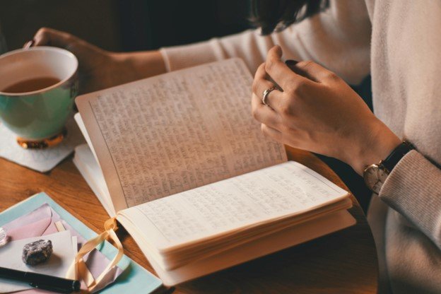 A journaling hobby with a cup of tea.